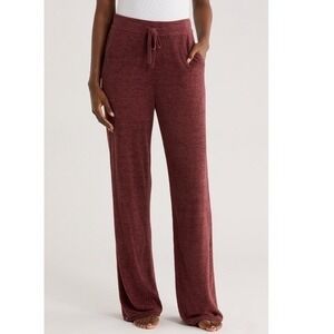 Barefoot Dreams CozyChic Ultra Lite Rib Rolled Edge Pants, Large, Burgundy NWT